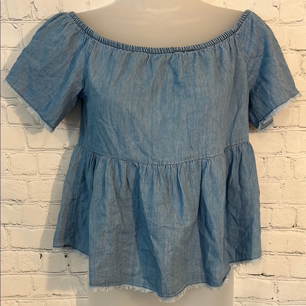 Zara Basic Z1975 Denim Women's Baby Doll Style Off-Shoulder Top
